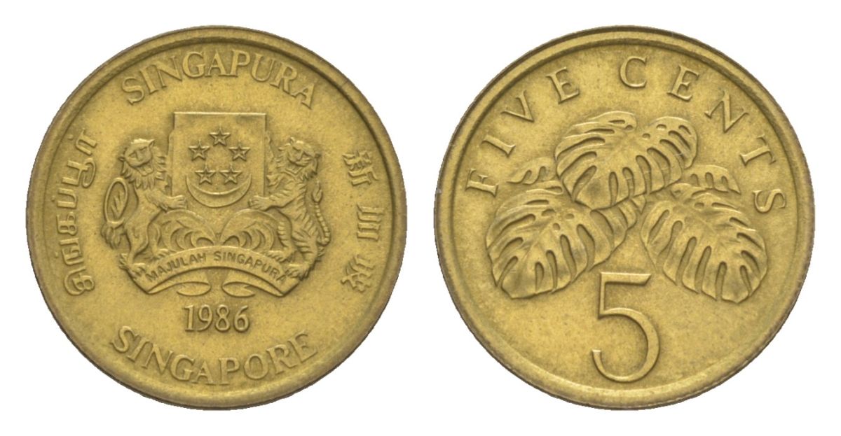 Сингапур 5 центов 1986 KM 50 алюминиевая бронза UNC 4632-144