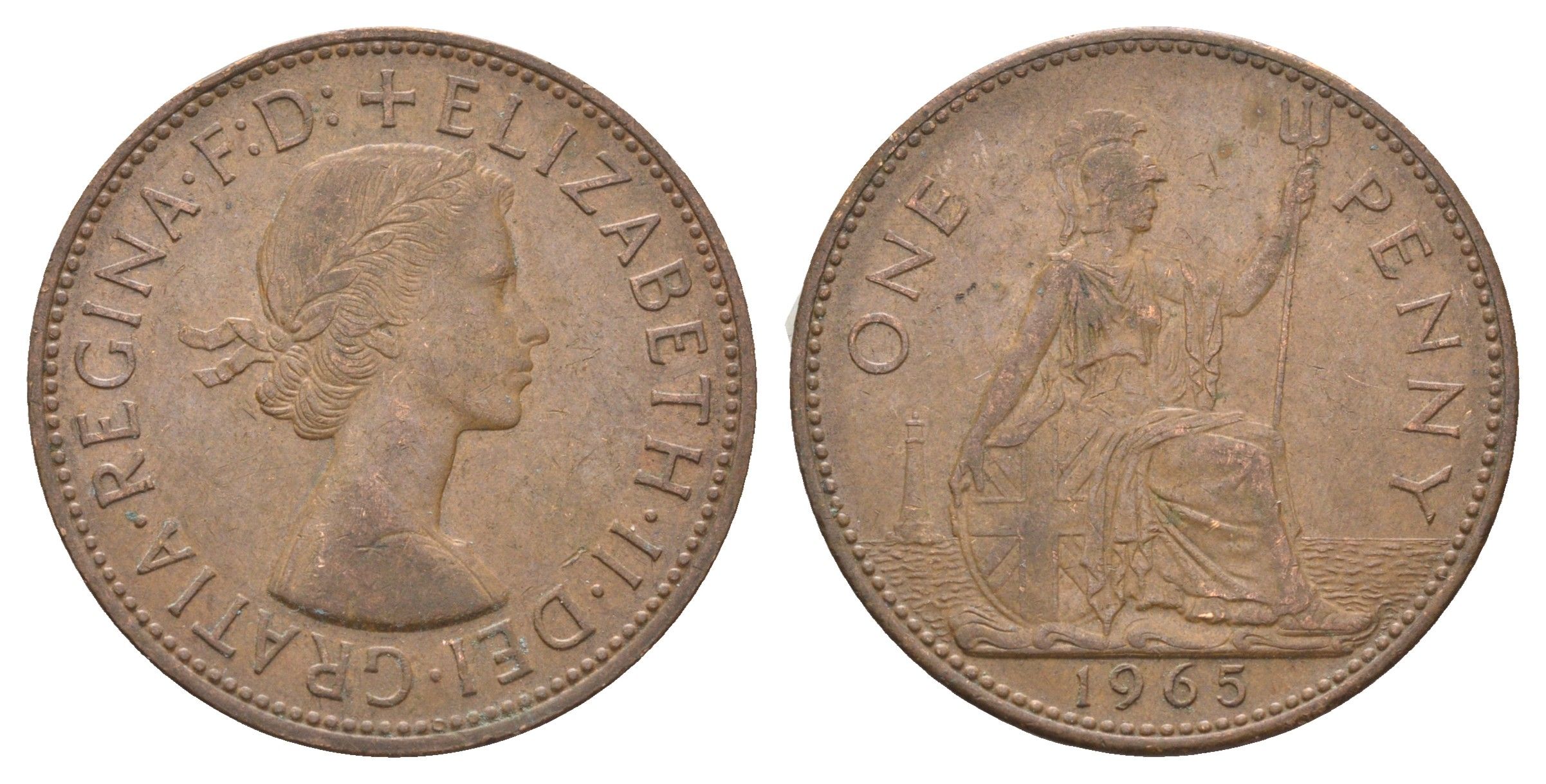 Великобритания 1 пенни 1965 Елизавета II (1952-2022) KM 897, Spink 4157 бронза 4661-931