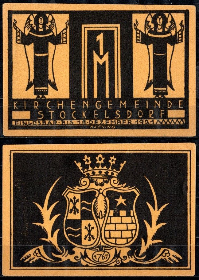 Штоккельсдорф ( Ольденбург) 1 марка 1921 Mehl Grabowski 1271-3/3 бумага UNC (пресс) 7553-2-2-1