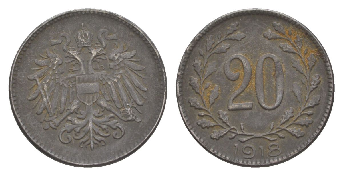 Австрия 20 геллеров 1918 KM 2826 железо 4632-649