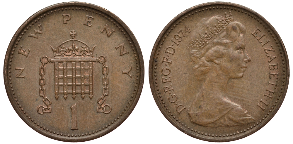 Великобритания 1 пенни 1974 Елизавета II (1952-2022) KM 915, Spink 4237 (B1) бронза 4182-125