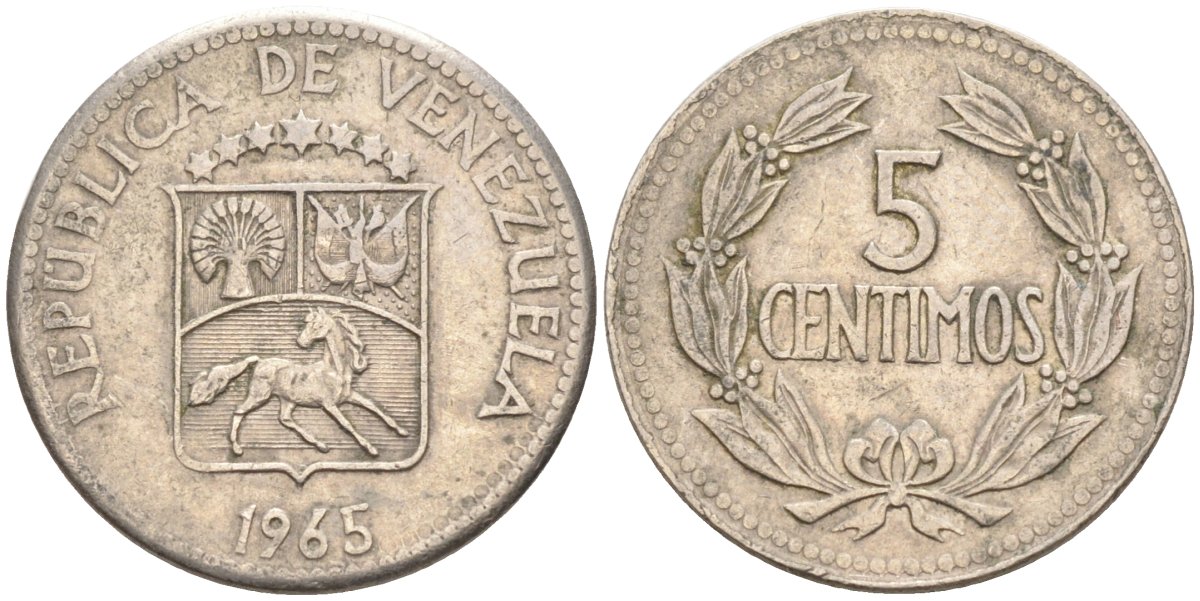 Венесуэла 5 сентимо 1965 KM 38 медно-никель 4575-1056