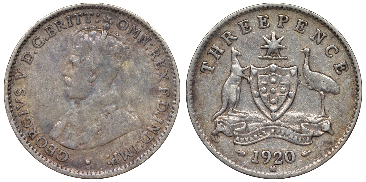 Австралия 3 пенса 1920 M Георг V (1910-1936) KM 24 серебро 71-118