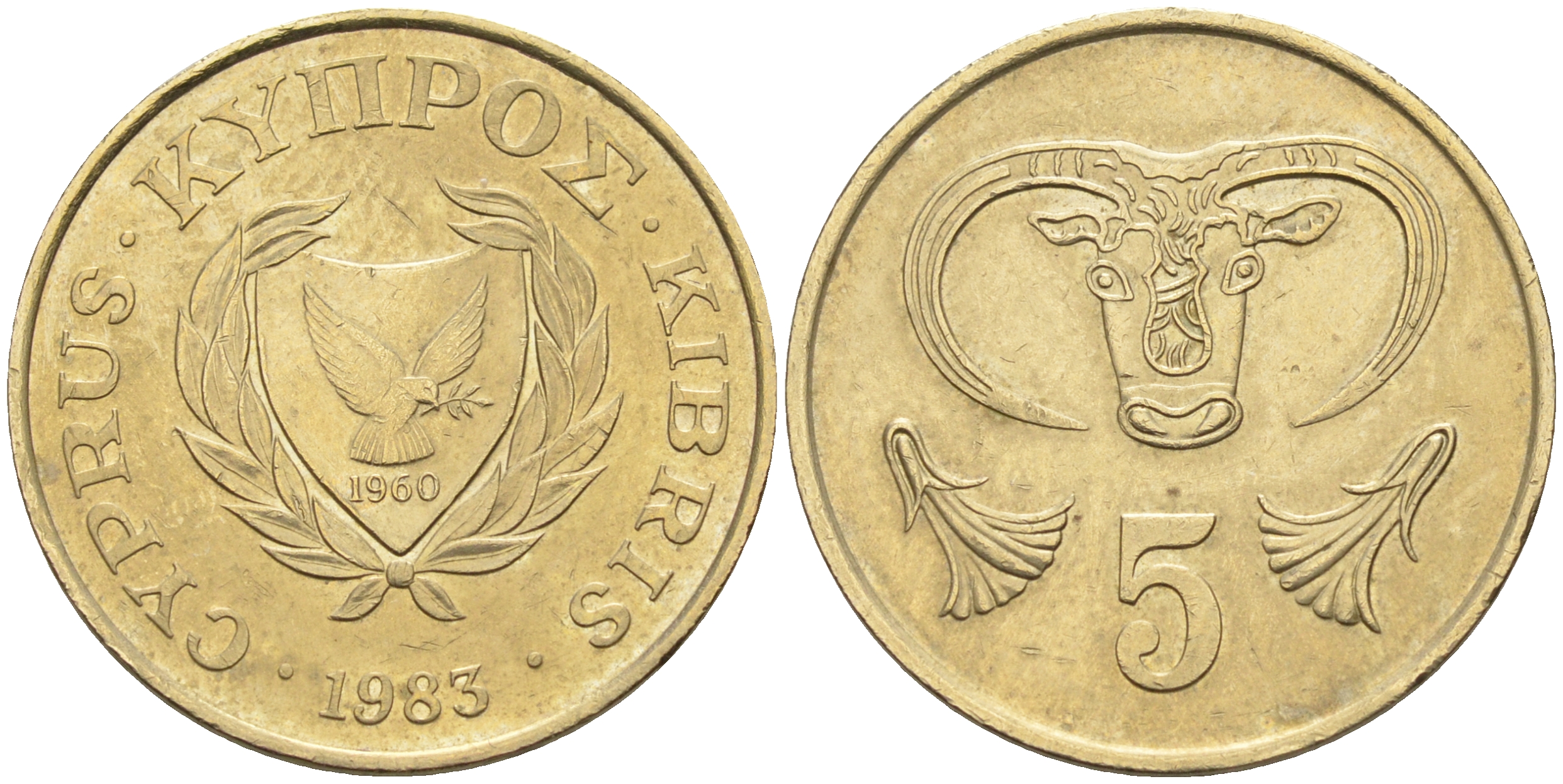 Кипр 5 центов 1983 голова быка KM 55.1 никель латунь    4595-927