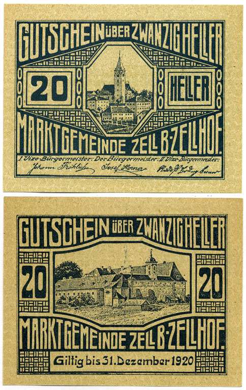 Австрия, Бад-Целль 20 геллеров 1920 31 декабря 1920, нотгельд   бумага  UNC (пресс) 7221-34-1-2
