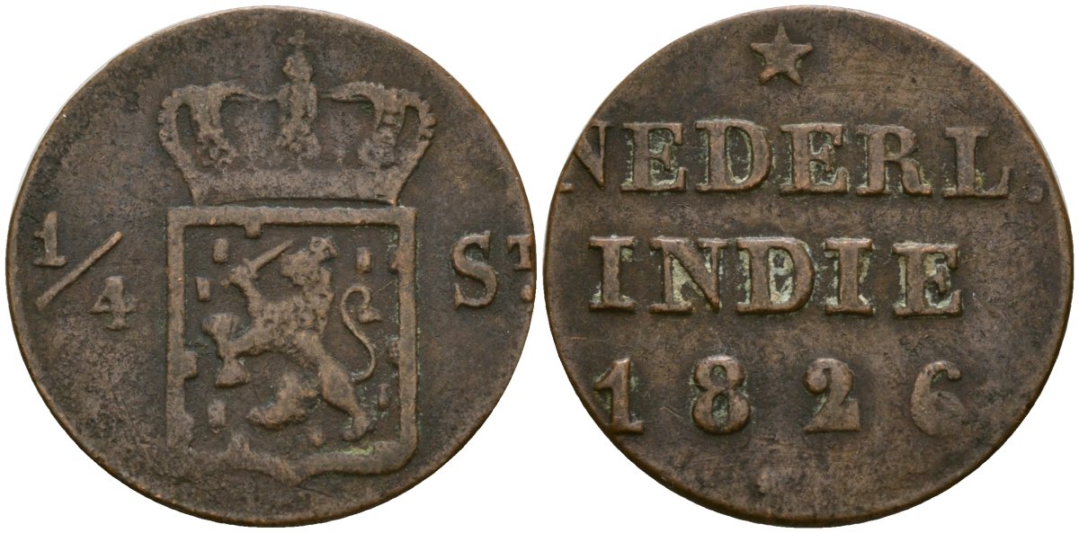 Нидерландская Восточная Индия 1/4 штюбера 1826 KM 287 медь 4132-214