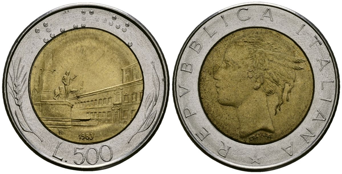 Италия 500 лир 1983 R, Квиринальский дворец в Риме KM 111 биметалл 4138-636