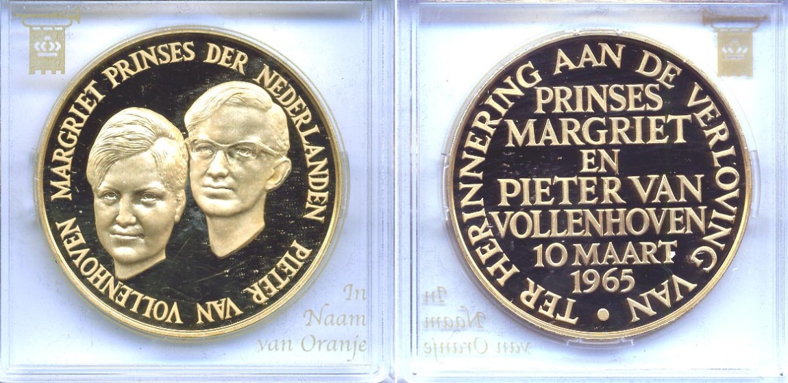 НИДЕРЛАНДЫ МЕДАЛЬ ND 10 МАРТА 1965 ГОДА СВАДЬБА ПРИНЦЕССЫ МАРГАРЕТ И ПИТЕРА ВОЛЛЕНХОФЕРА бронза, позолота PROOF 5-3-1-94