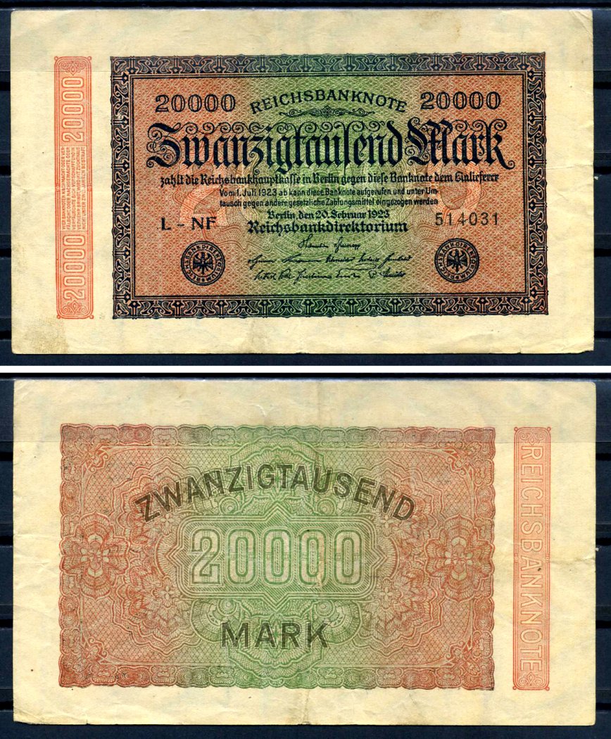 Германия 20000 марок 1923 20 февраля 1923, водяной знак E Pick 85 b бумага 6312-6-2-1