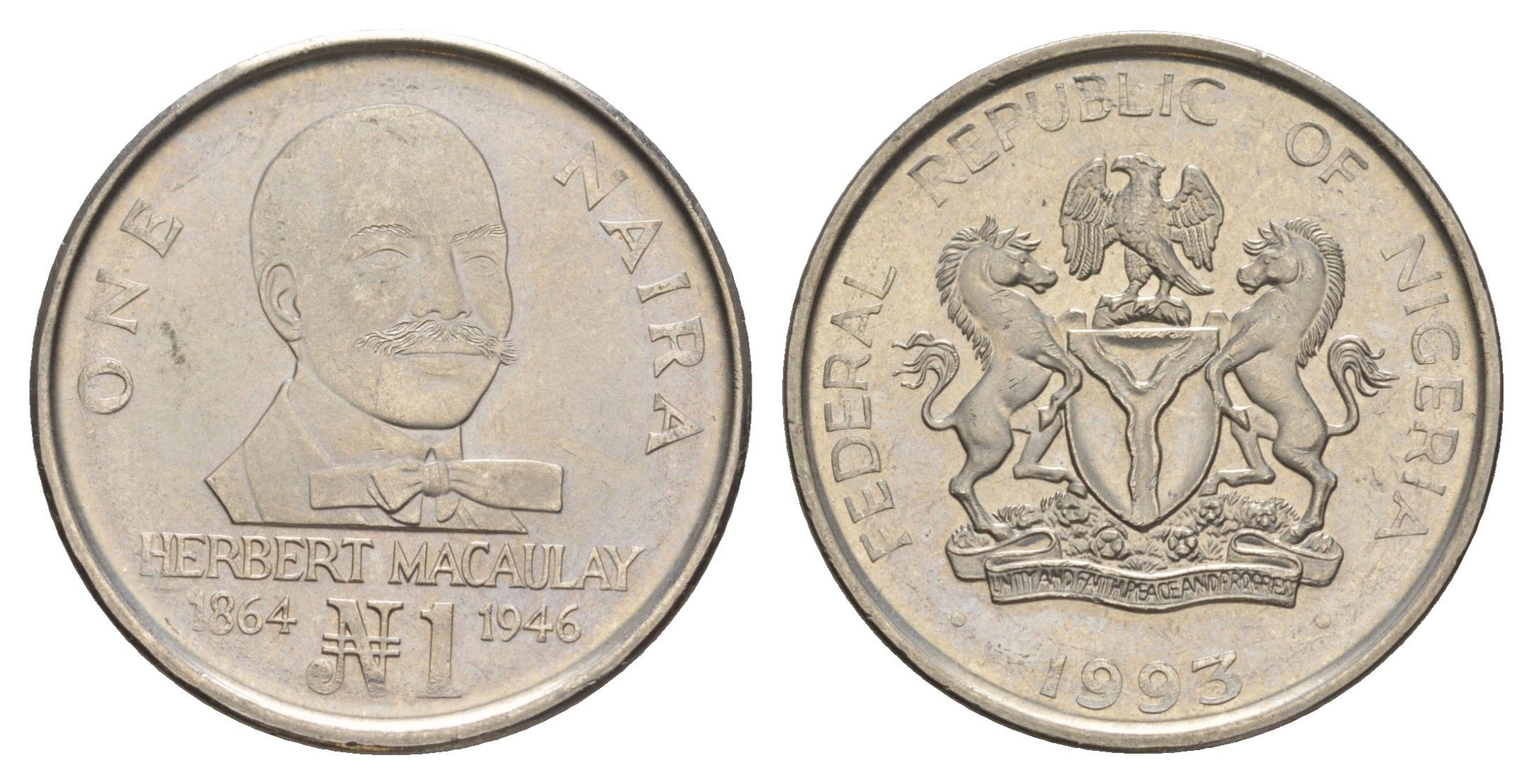 Нигерия 1 найра 1993 KM 14 сталь плакированная никелем UNC 4177-453