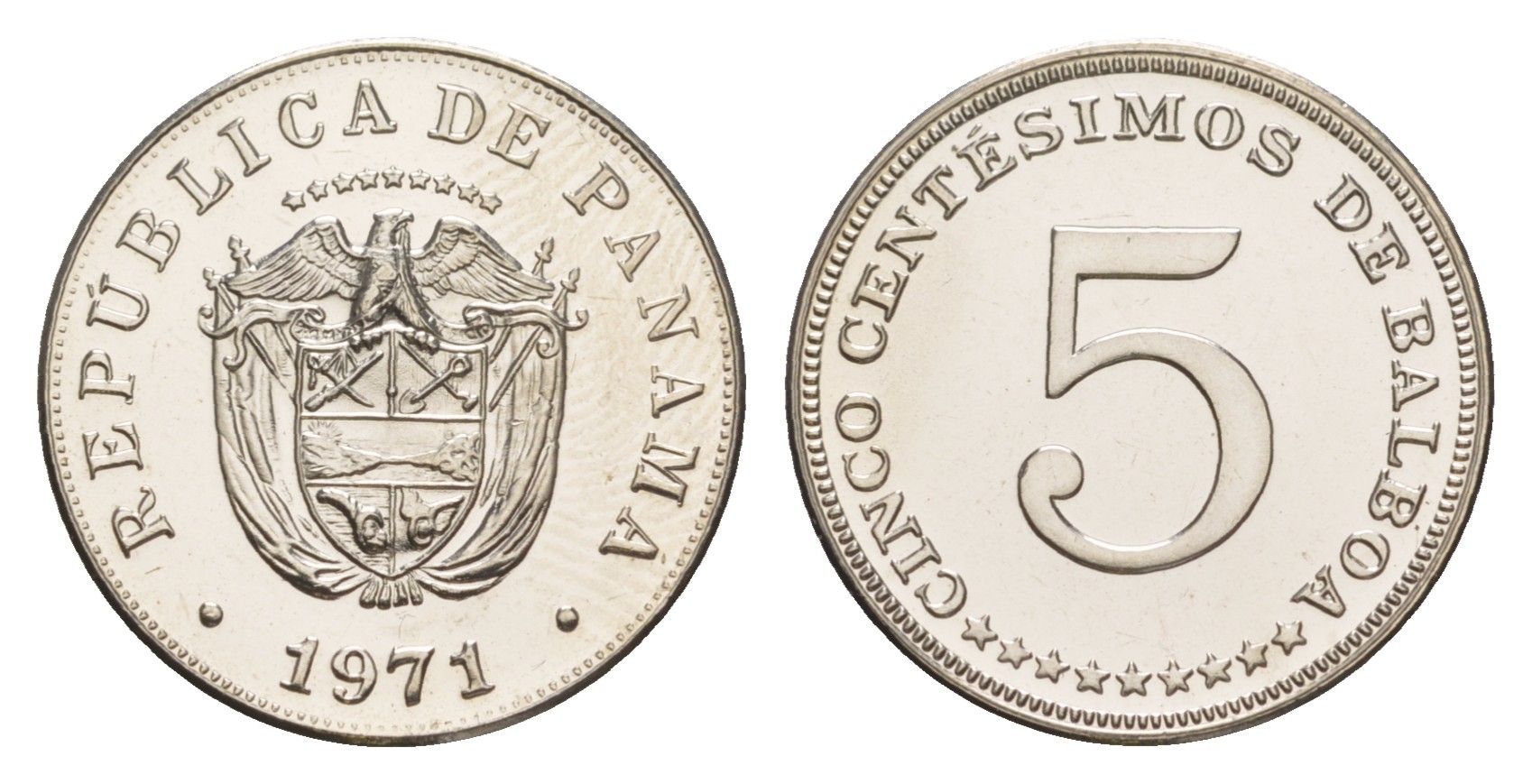 Панама 5 сентесимо 1971 тираж 11.000 экземпляров KM 23.2 медно-никель PROOF 1524-913