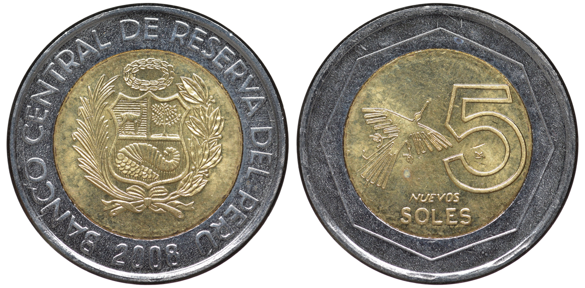 Перу 5 новых солей 2008 KM 316 биметалл aUNC 4605-352