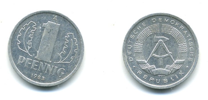 ГДР 1 ПФЕННИГ 1983 A KM 8.2 алюминий 54-324