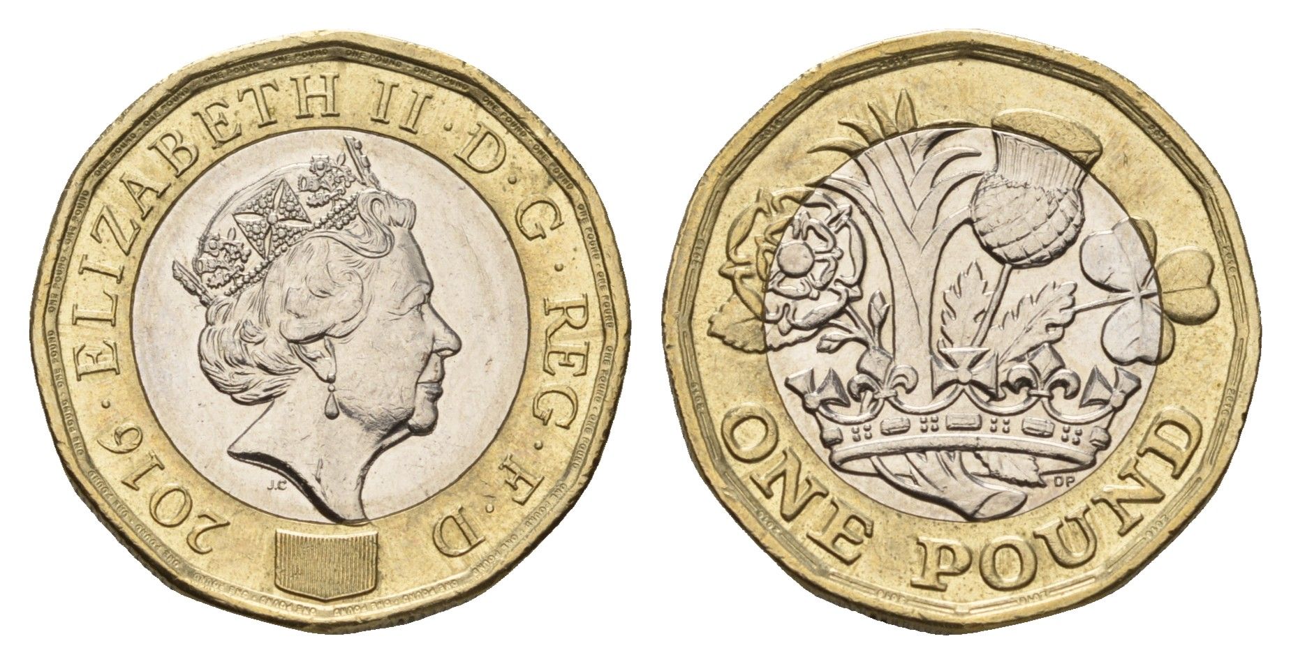 Великобритания 1 фунт 2016 Елизавета II (1952-2022) KM 1378, Spink J39 биметалл 4675-736