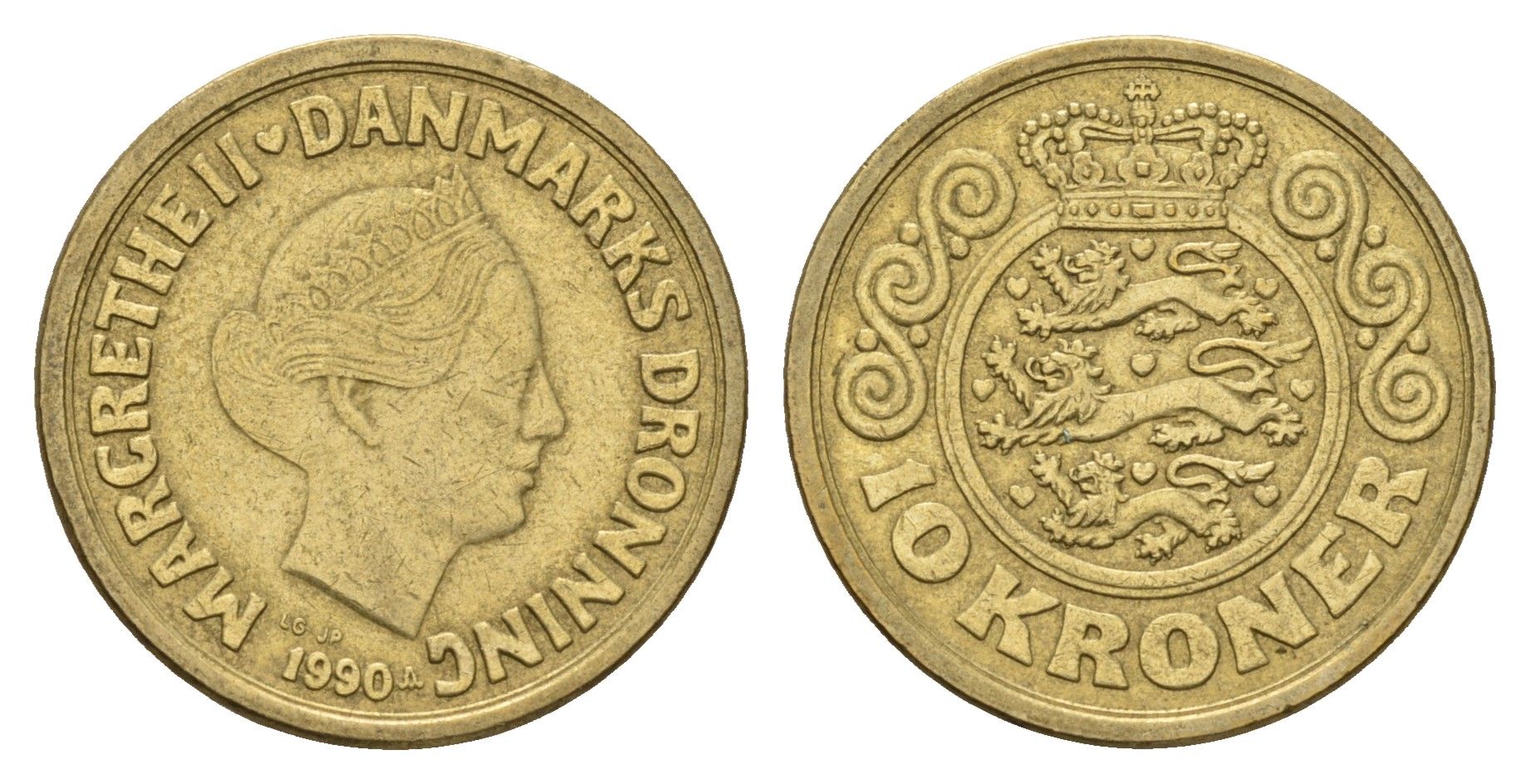 Дания 10 крон 1990 Маргрете II (1972-2024) KM 867 алюминиевая бронза 3459-924