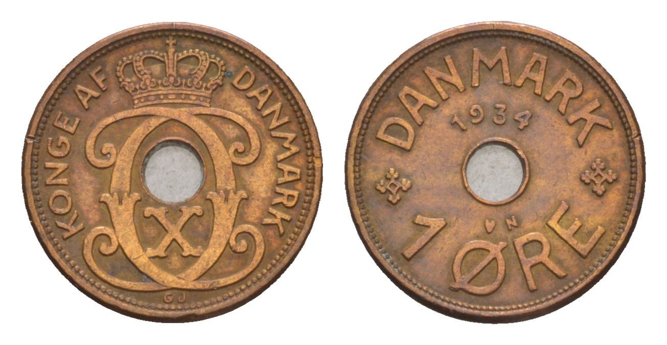 Дания 1 эре 1934 N, Кристиан X (1912-1947) KM 826 бронза 4658-149