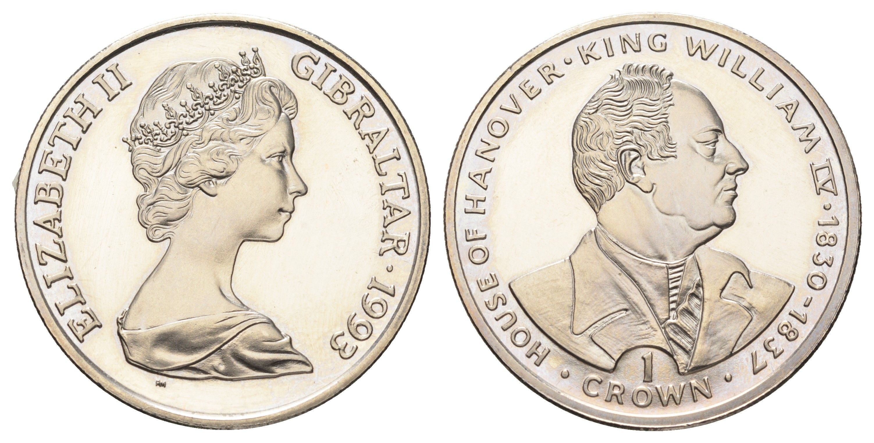 Гибралтар 1 крона 1993 Ганноверская династия - Король Вильгельм IV KM 137 медно-никель BU 11-092-14