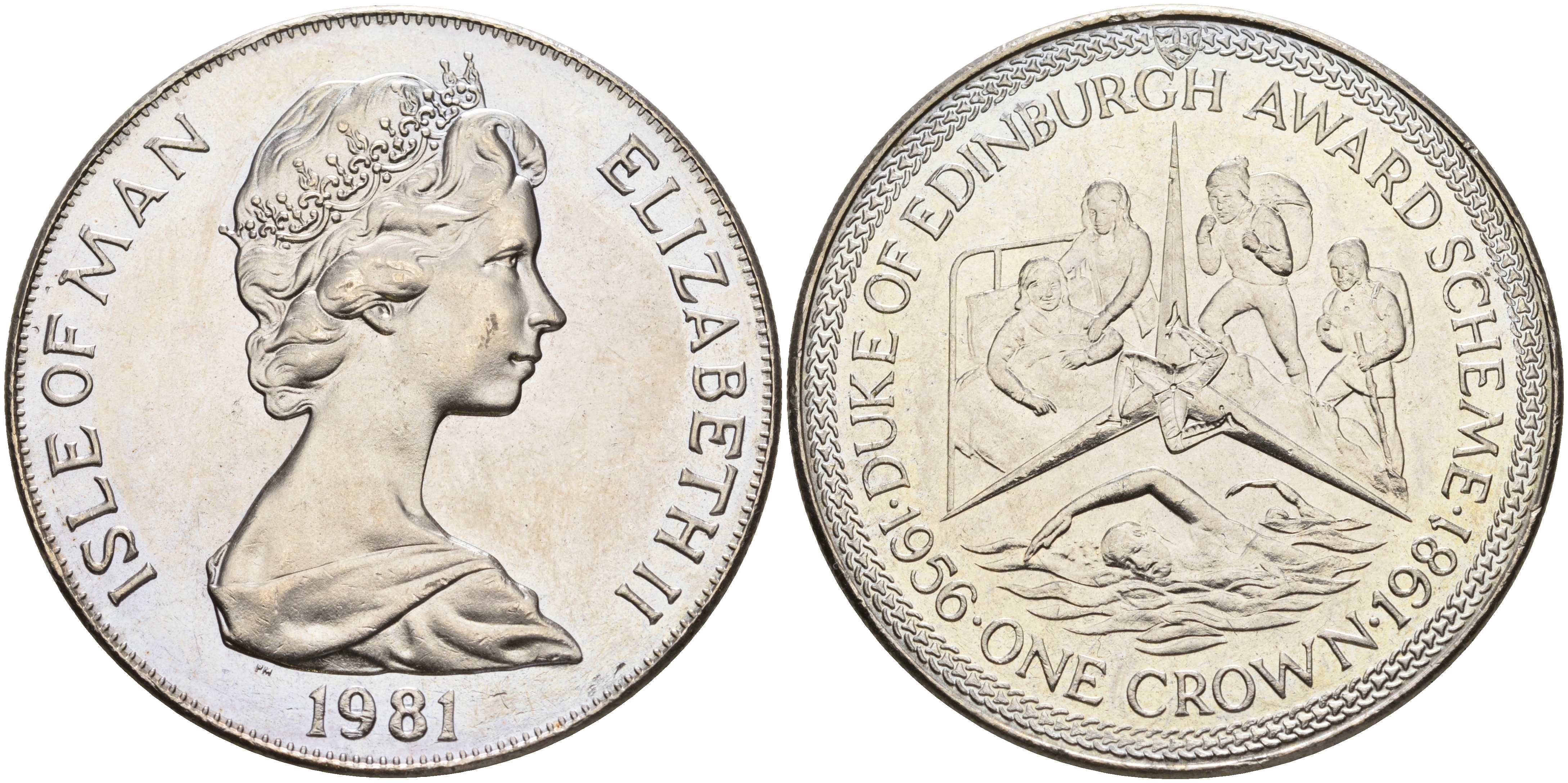 Остров Мэн 1 крона 1981 приз герцога Эдинбургского, альпинизм, плавание, уход за больными KM 75 медно-никель UNC 3897-1024