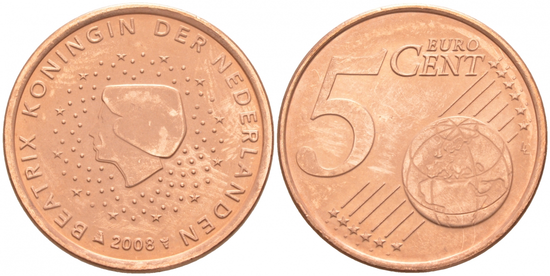 Нидерланды 5 евроцентов 2008 KM 236 сталь плакированная медью UNC 186-244