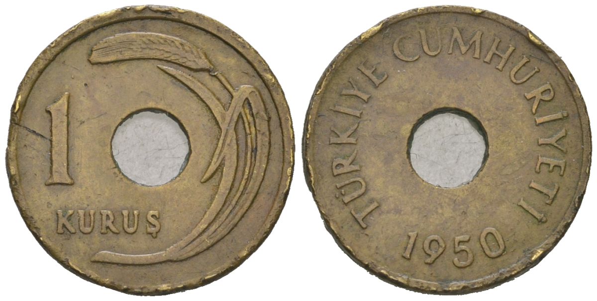 Турция 1 куруш 1950 KM 881 латунь 218-613