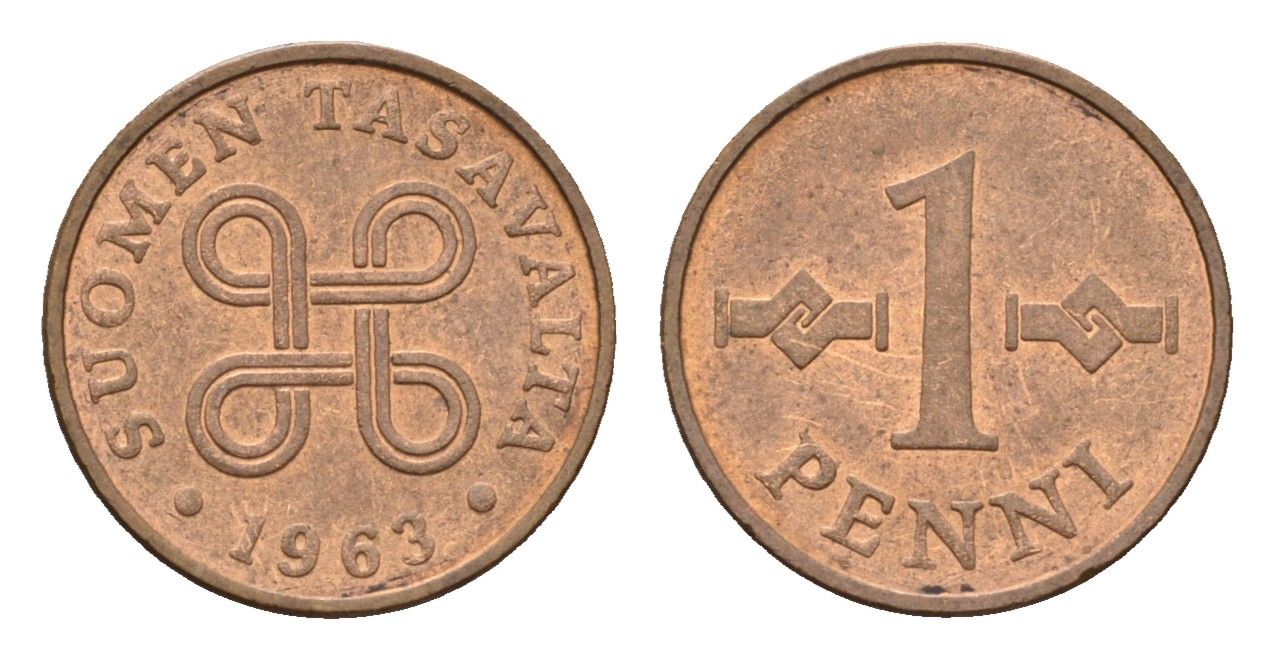 Финляндия 1 пенни 1963 KM 44 медь 4684-166