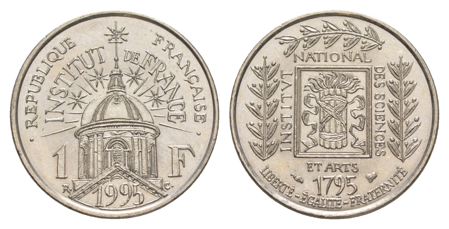 Франция 1 франк 1995 200 лет Институту Франции KM 1133 никель UNC 4563-353