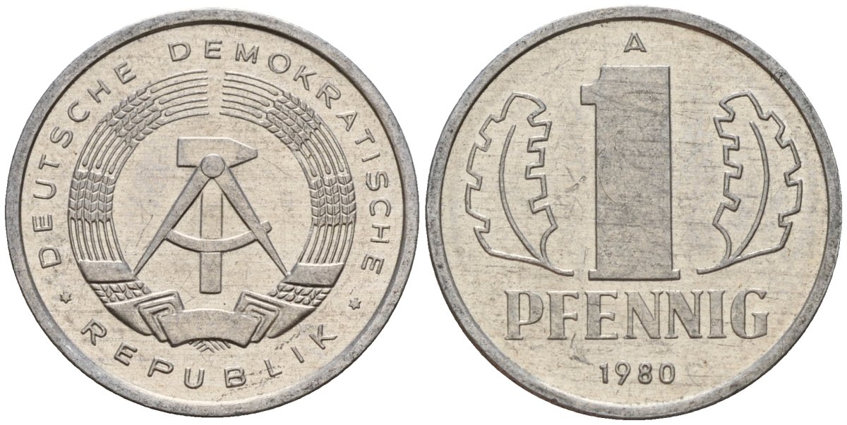 ГДР 1 пфенниг 1980 A KM 8.2 алюминий 188-138