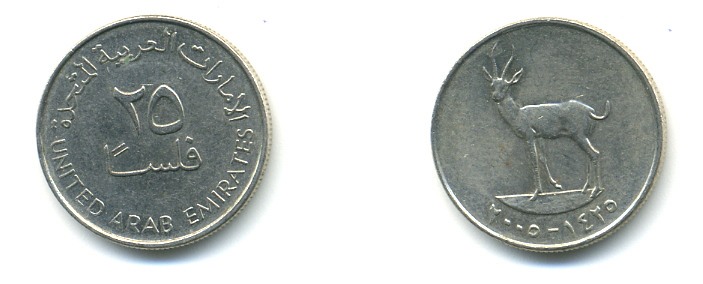 ОАЭ 25 филсов 2005 антилопа KM 4 медно-никель 3999-746