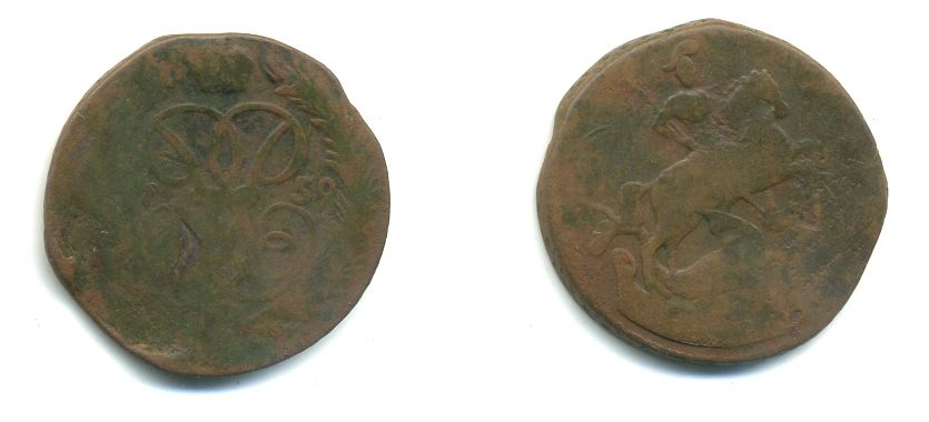 РОССИЯ 1 КОПЕЙКА 1759 медь 61-625