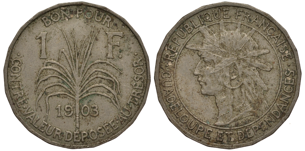 Гваделупа 1 франк 1903 KM 46 медно-никель 272-742