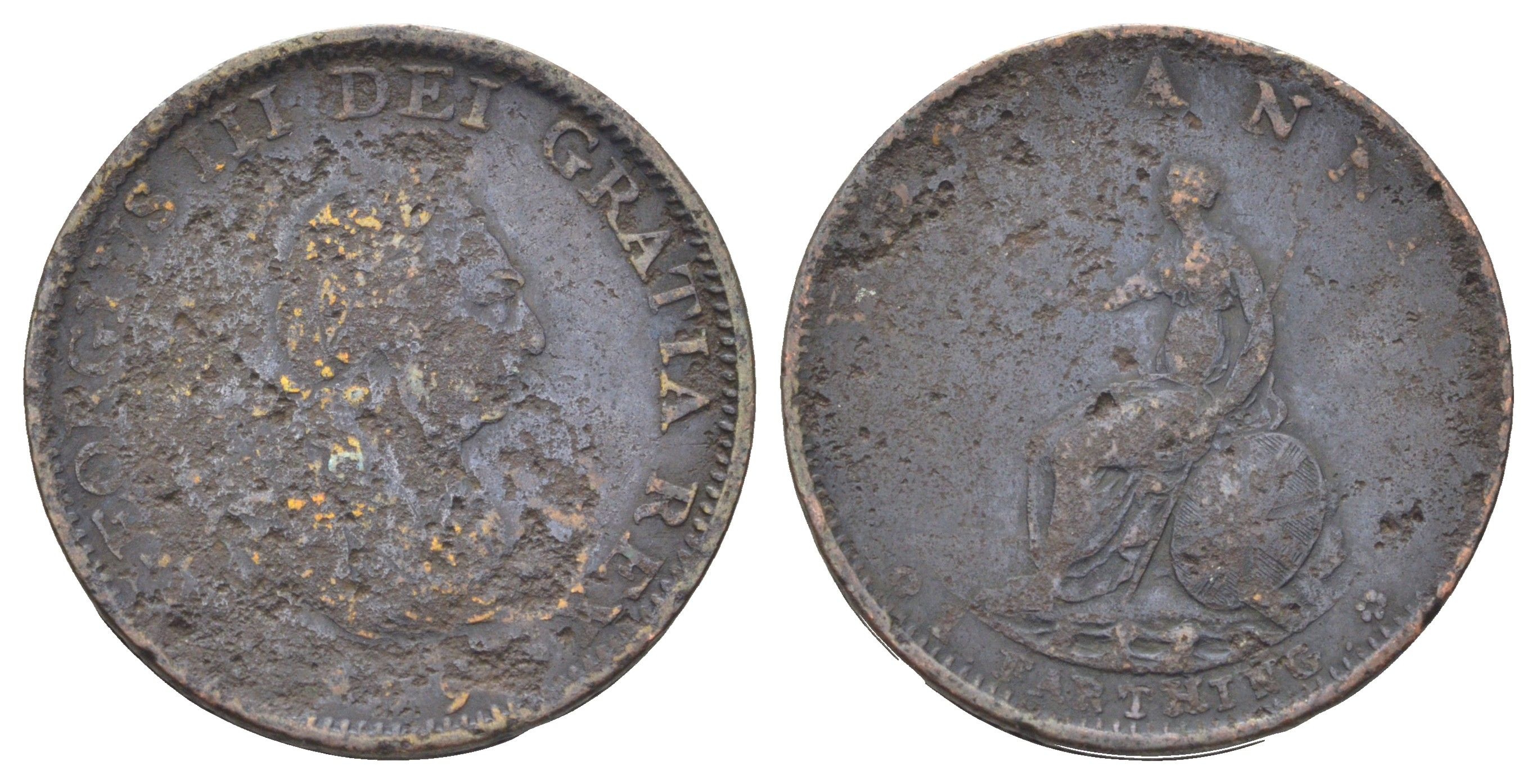 Великобритания 1 фартинг 1799 Георг III (1760-1820) KM 646, Spink 3779 медь 4707-827