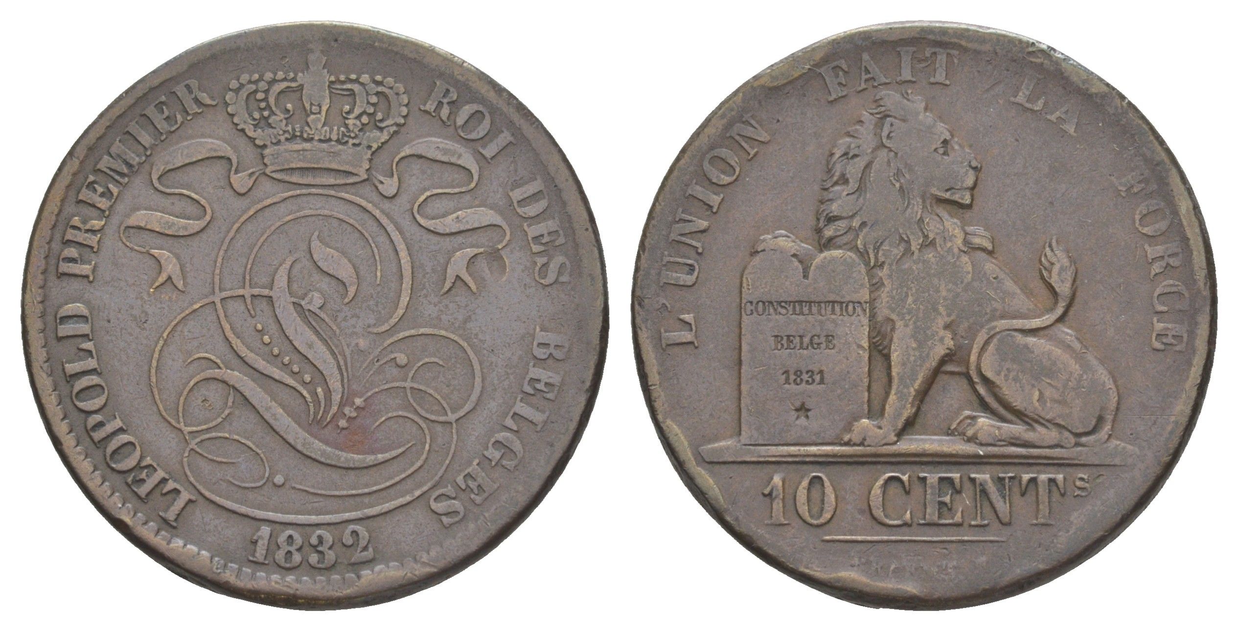 Бельгия 10 сантимов 1832 Леопольд I (1832-1865) KM 2 медь 603-1425