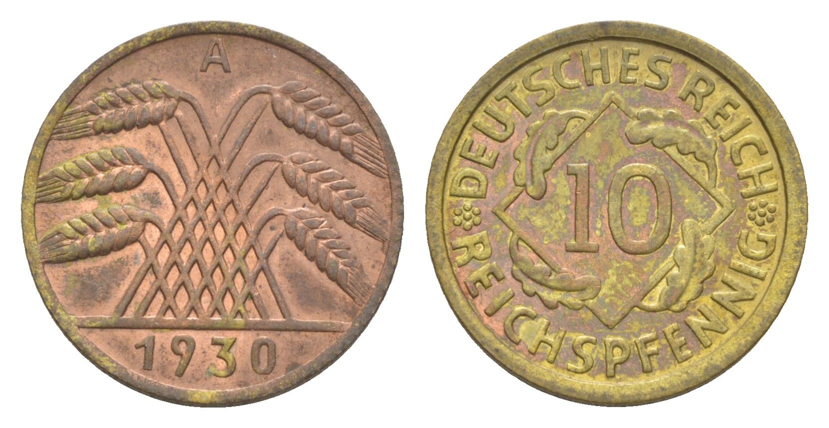 Германия 10 рейхспфеннигов 1930 A KM 40, J. 317 алюминиевая бронза 4549-821