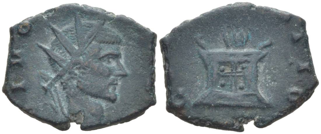 Римская Империя антониниан 270 Клавдий Готский, посмертная чеканка, DIVO CLAVDIO, бюст императора / CONSECRATIO, алтарь, Медиолан RIC 257 биллон 1073-20-57