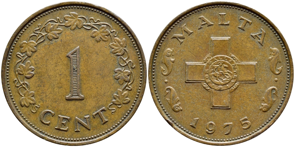 Мальта 1 цент 1975 KM 8 бронза 4395-237