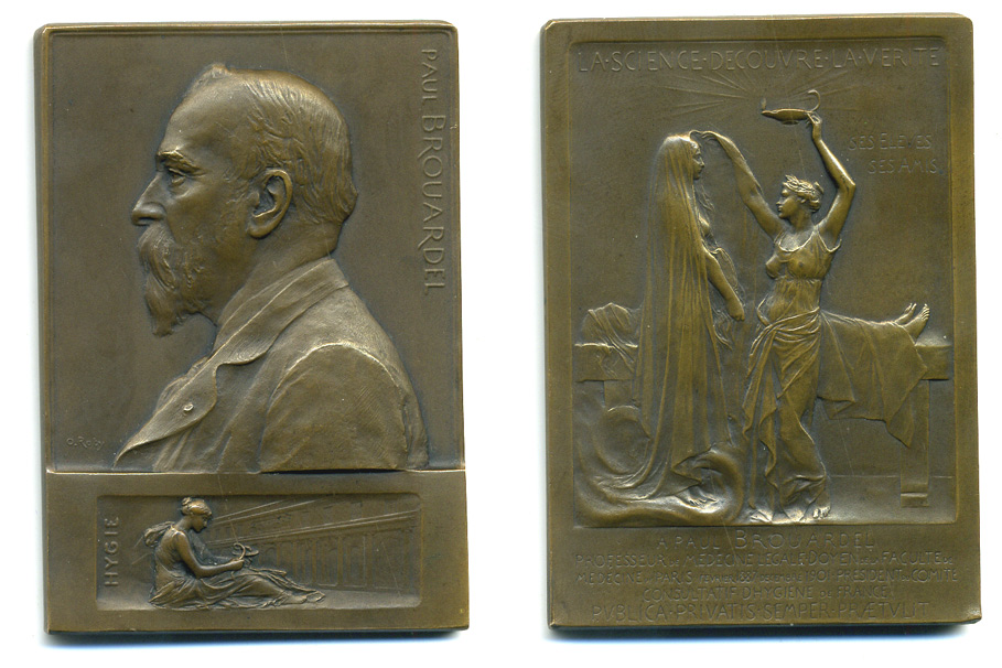 ФРАНЦИЯ ПЛАКЕТКА 1902 ПОЛЬ БРУРДЕЛЬ (1837-1906) бронза 02-018-22-2