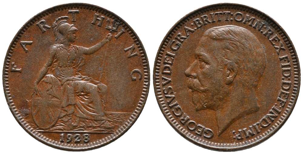 Великобритания 1 фартинг 1928 Георг V (1910-1936) KM 825, Spink 4061 бронза 1518-515