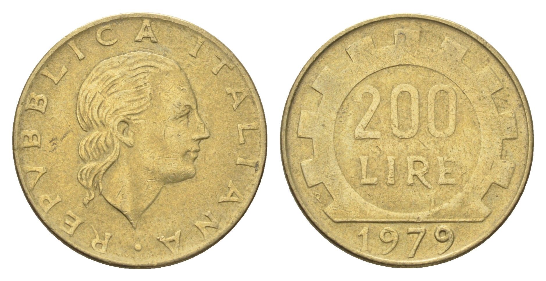 Италия 200 лир 1979 R, шестерня KM 105 алюминиевая бронза 4704-844
