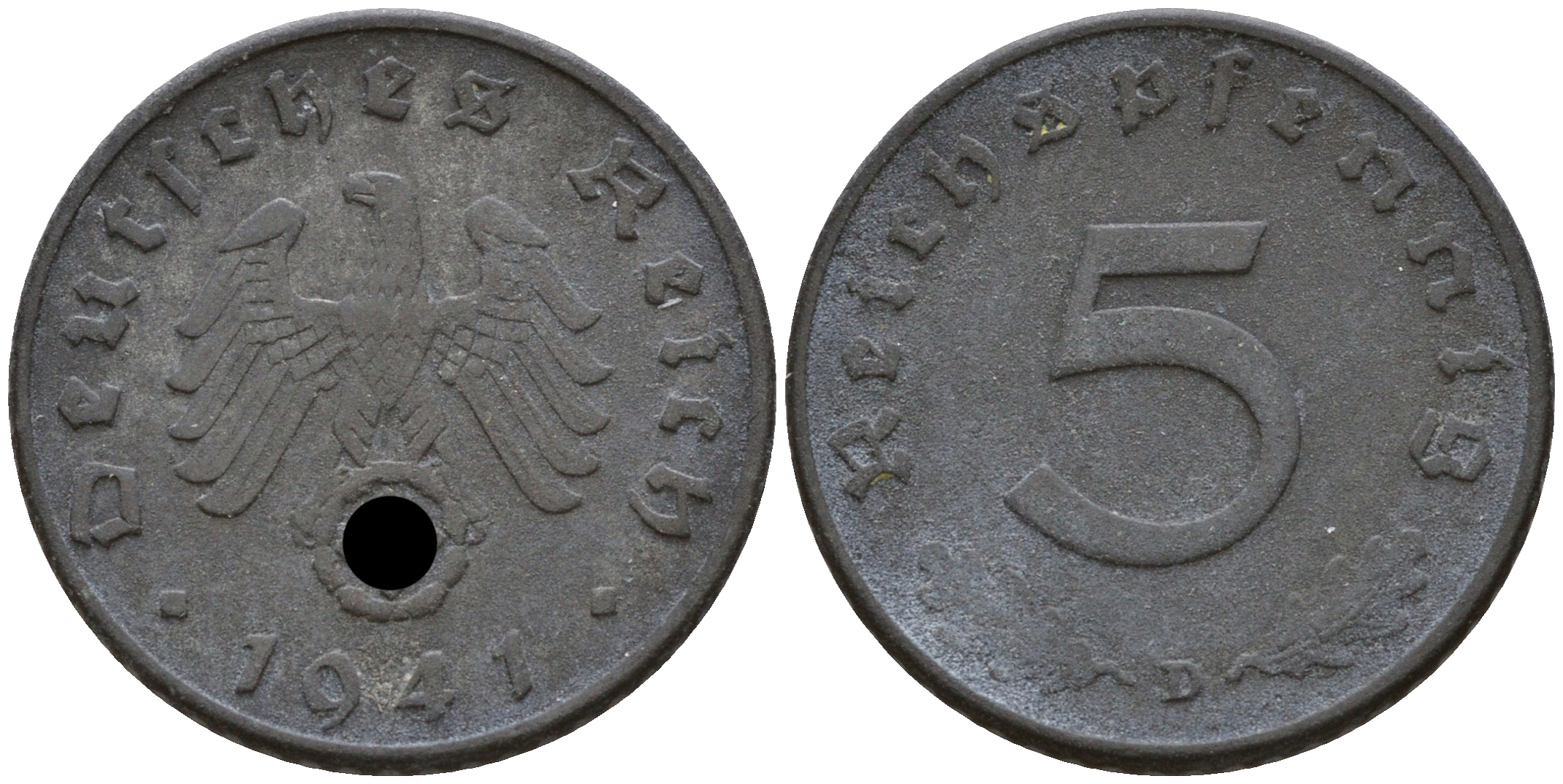 Германия 5 рейхспфеннигов 1941 D J.370, KM 100 цинк    4598-1045