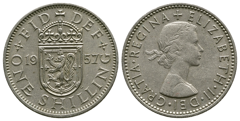 Великобритания 1 шиллинг 1957 Елизавета II (1952-2022), Шотландский герб KM 905, Spink 4148 медно-никель 4384-626