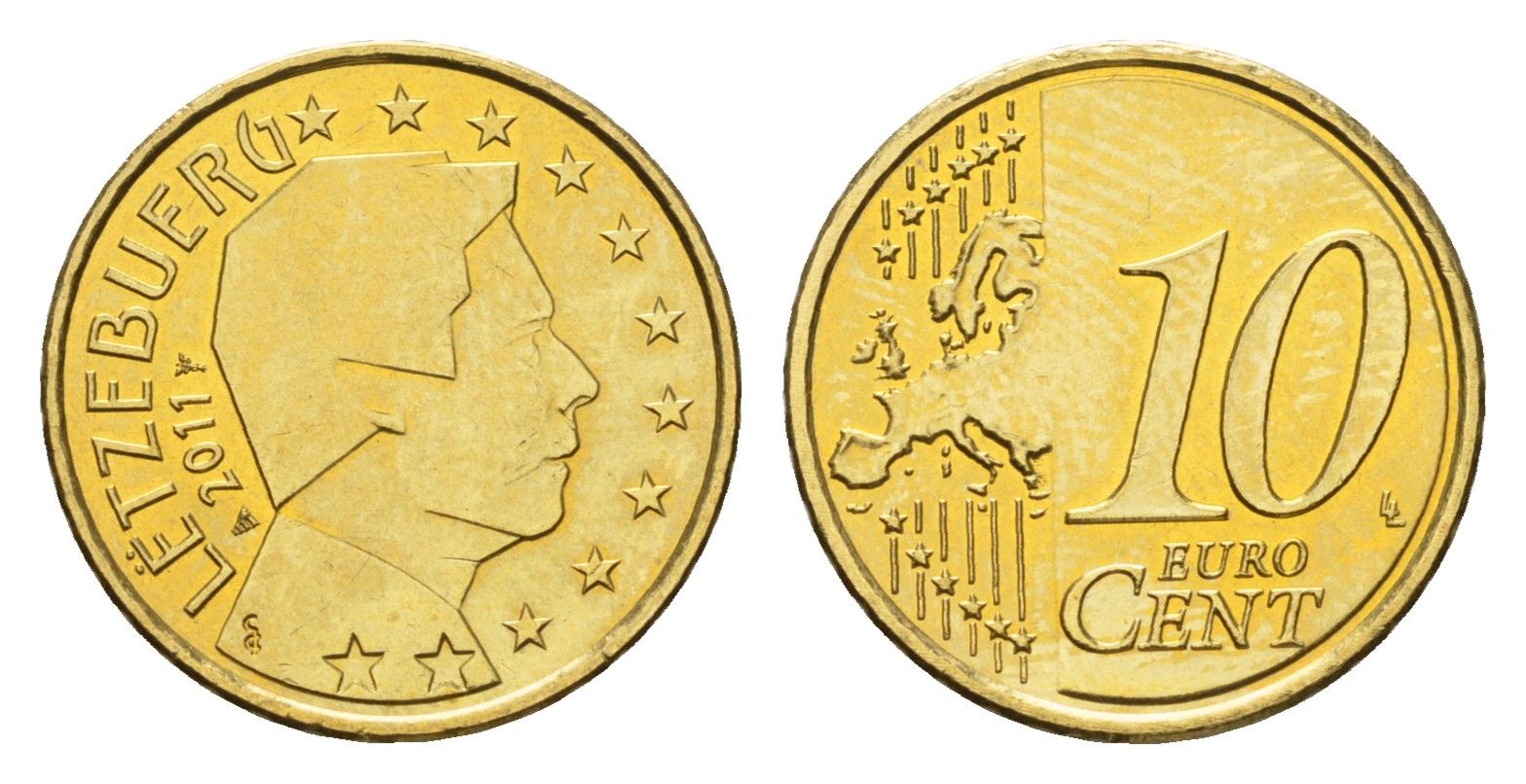 Люксембург 10 евроцентов 2011 KM 89 нордик UNC 4602-622