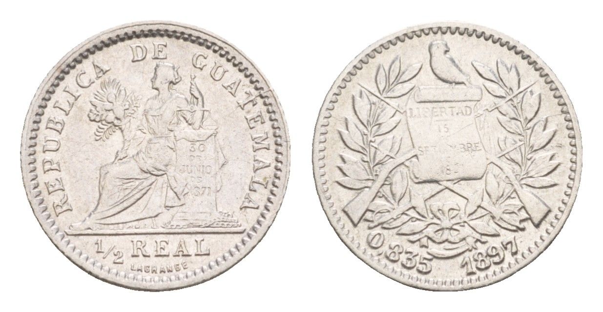 Гватемала 1/2 реала 1897 KM 165 серебро 1520-1534