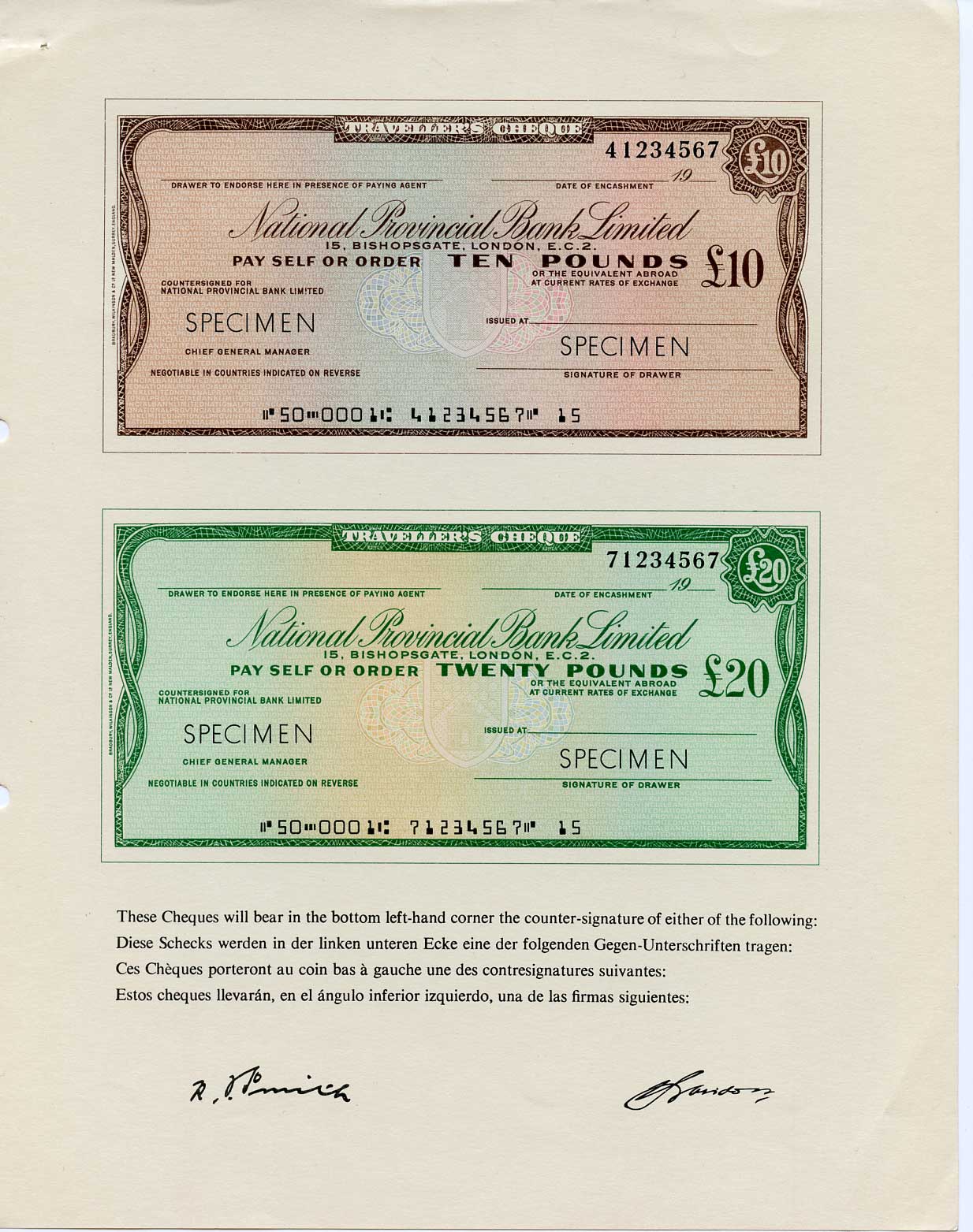 Англия, Национальный Провинциальный банк Лтд оригинальный буклет 1968 изображение 2, 5, 10, 20 и 50 фунтов, образец Specimen   бумага  UNC (пресс) 5548-3-2-2