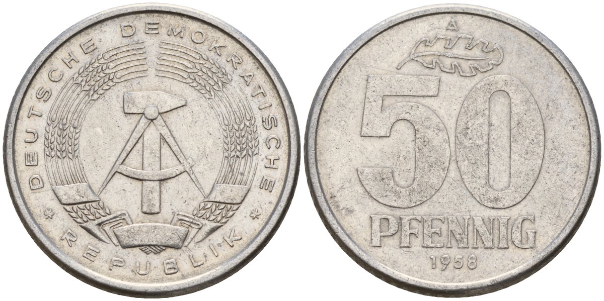 ГДР 50 пфеннигов 1958 A KM 12.1 алюминий 110-313