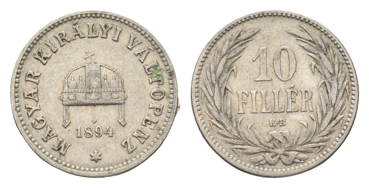 Венгрия 10 филлеров 1894 KB, Франц Иосиф I (1848-1916) KM 482 никель 4665-718