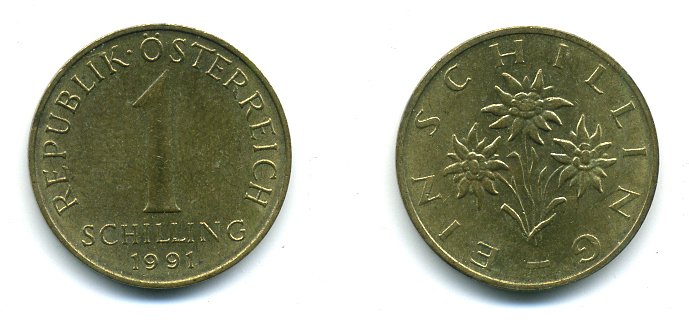 АВСТРИЯ 1 ШИЛЛИНГ 1991 KM 2886 алюминиевая бронза 59-1626