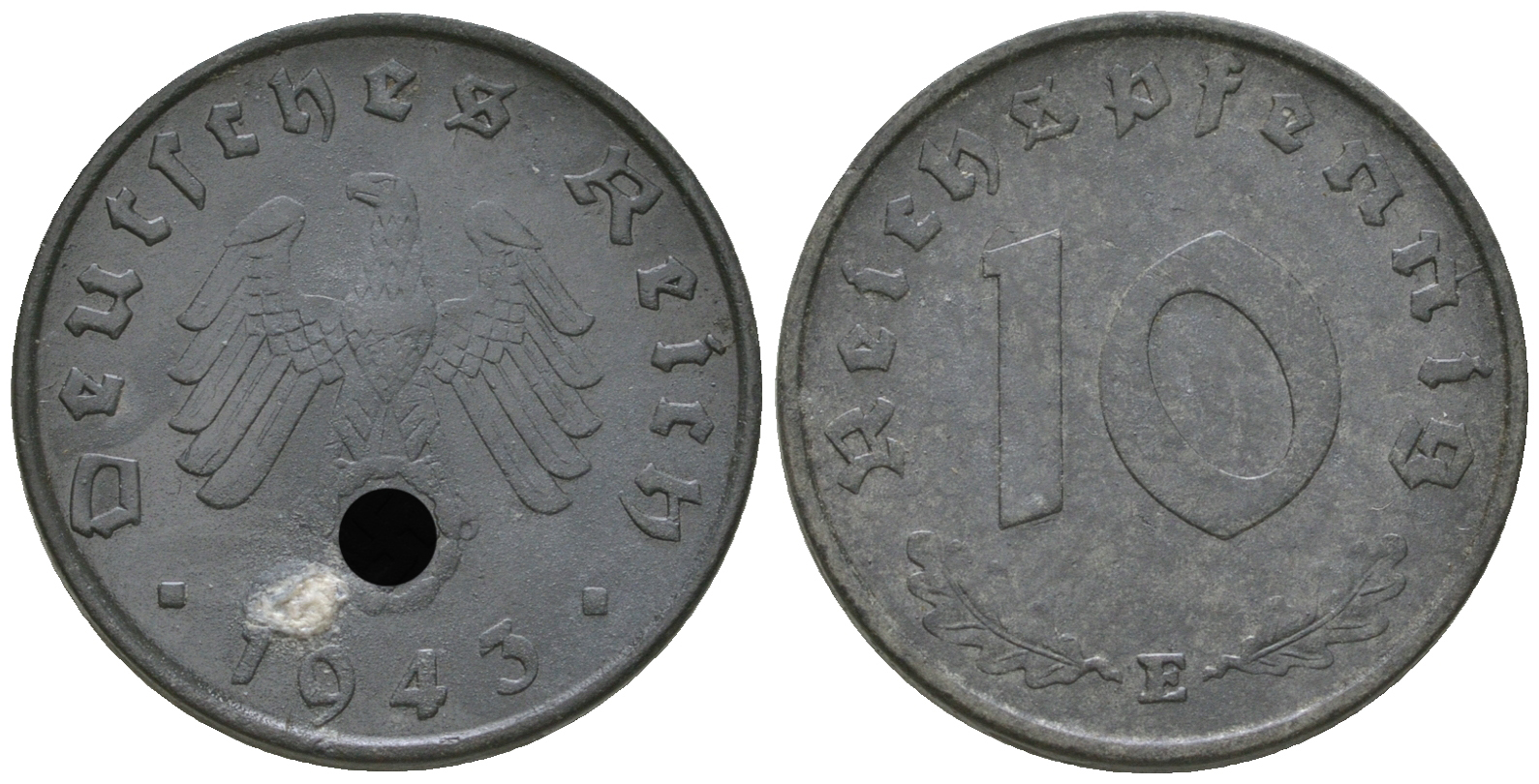 Германия 10 рейхспфеннигов 1943 E J. 371, KM 101 цинк 36-454