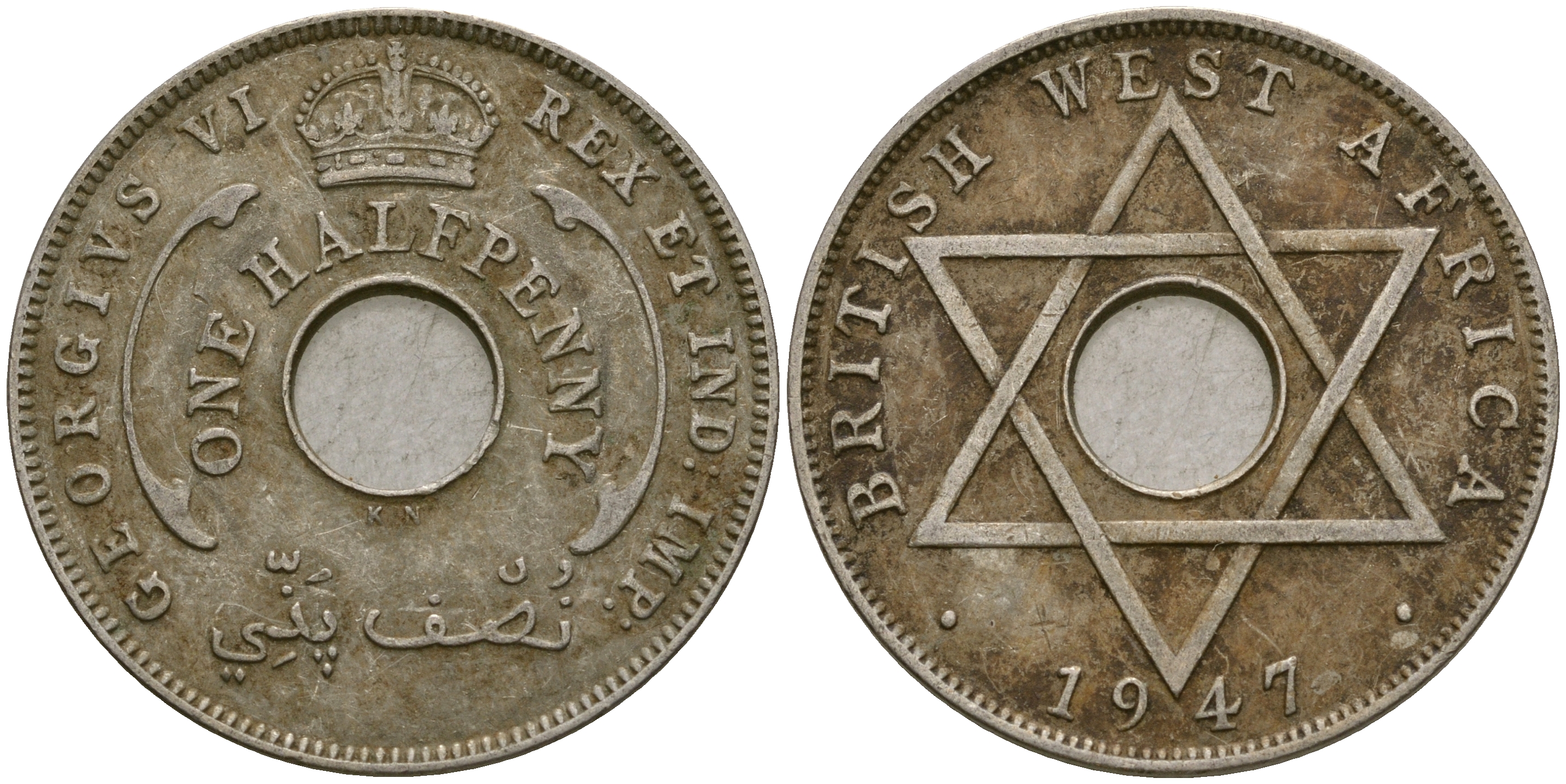 Британская Западная Африка 1/2 пенни 1947 KN, Георг VI KM 18 медно-никель 25-1034