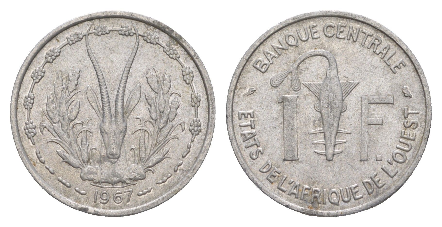 Западная Африка (BCEAO) 1 франк 1967 KM 3.1 алюминий 4606-617