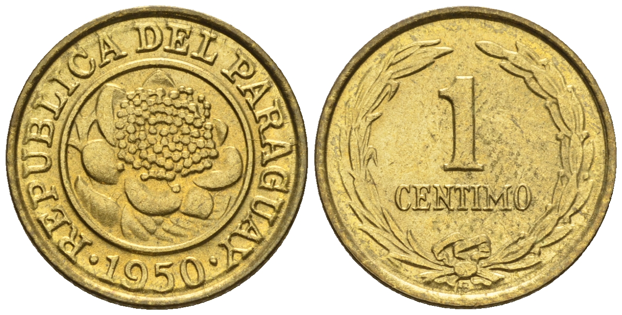 Парагвай 1 сентимо 1950  KM 20 алюминиевая бронза  aUNC  220-1031